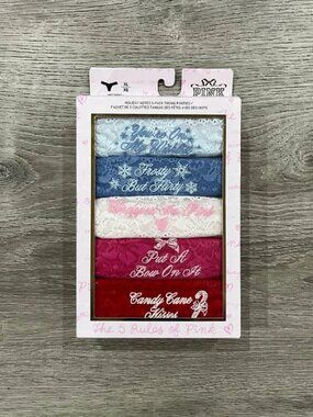 Victoria's Secret PINK x LoveShackFancy Holiday Notes 5-Pack Thong Panties